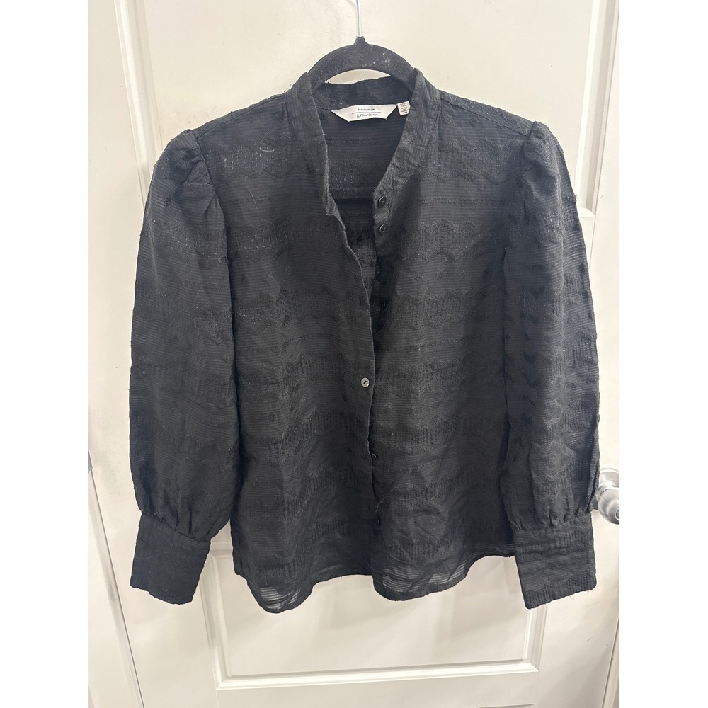 & Other Stories Paris Atelier Black Textured Jacquard Puff Sleeve Blouse US 2